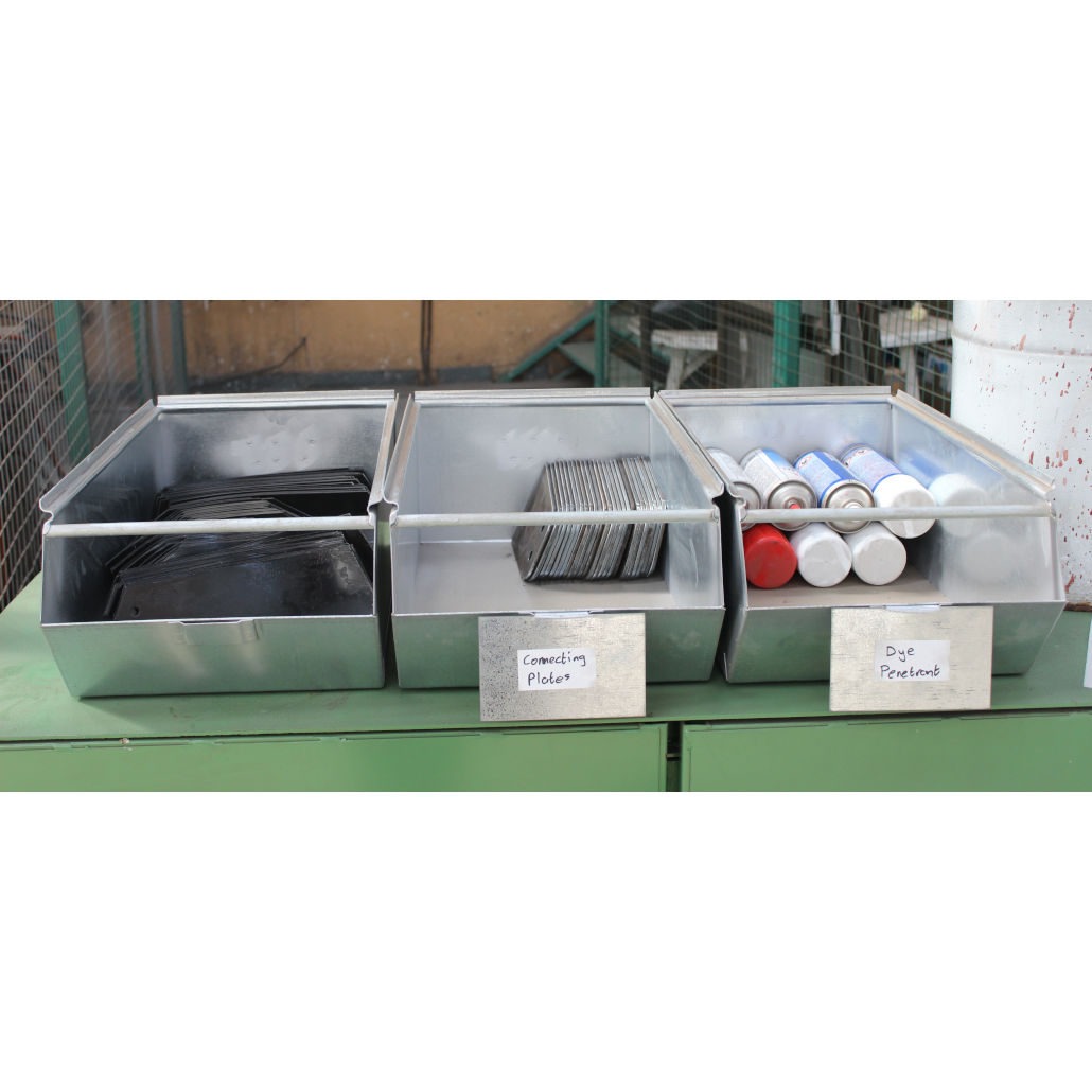 Galvanised tote bins in use